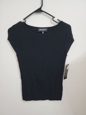 Jones New York Black Ribbed Short Sleeve Women's Top Size S
